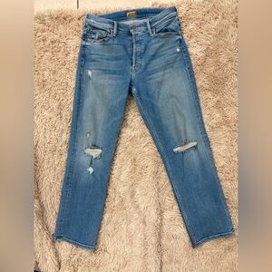 MOTHER Women’s Light Blue Distressed Straight Jeans